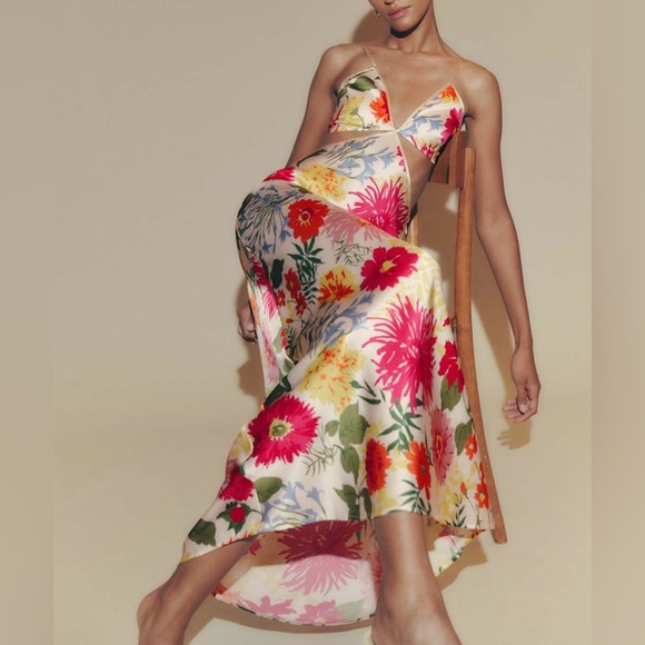 Reformation New Poppies Silk Maxi Dress Size 8 - Picture 5 of 16